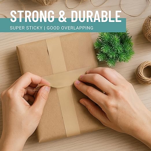 Brown Kraft Paper Packing Tape 1pk 2in x 44 yd – Strong Adhesive, Hand-Tearable, Writable Shipping Tape for Moving Boxes – Ideal for Packing, Mailing, Storage, and Shipping