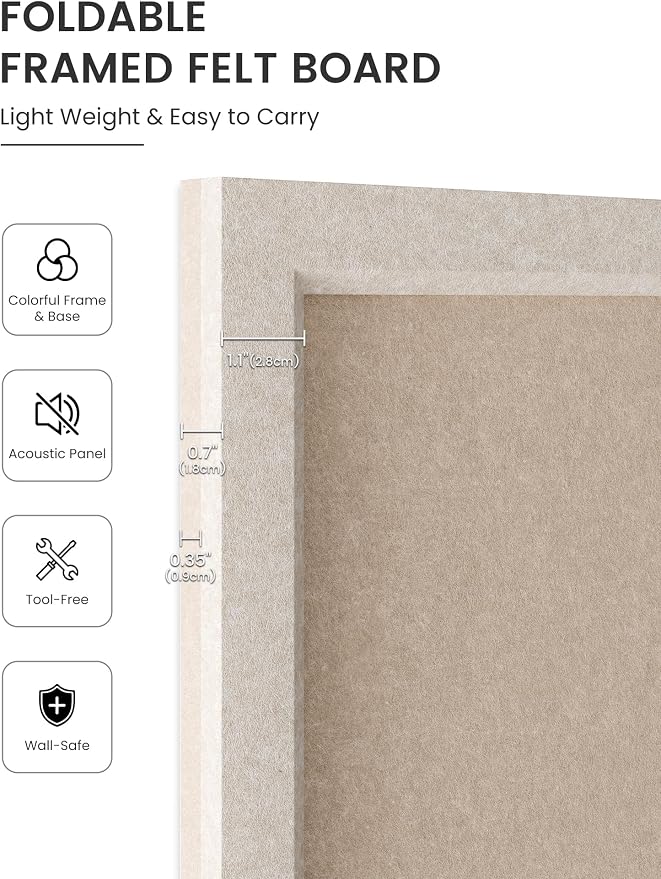 Fluxynara 47.2" x 35.4" Felt Frame Bulletin Board, Deep Camel | Cork Board Alternative with 36 Removable Adhesive Tabs, Foldable Pin Board for Wall, Home, Office, Classroom & Dorm
