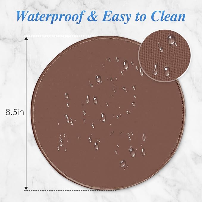 Round Mouse pad, high-end Texture, Sewn Edge Design, Anti-Slip Rubber Base. 8.6 x 8.6 inches (Brown)