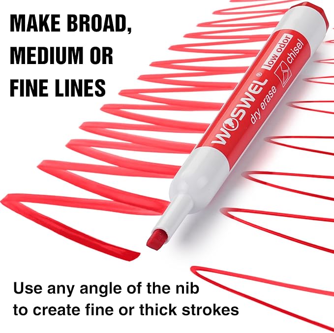 WOSWEL Dry Erase Markers, Chisel Tip Whiteboard Markers, Low Odor Thick Dry Markers, 100 Bulk 10 Assorted Colors for Teachers, Classroom, Office & Home Use (Pack of 2)