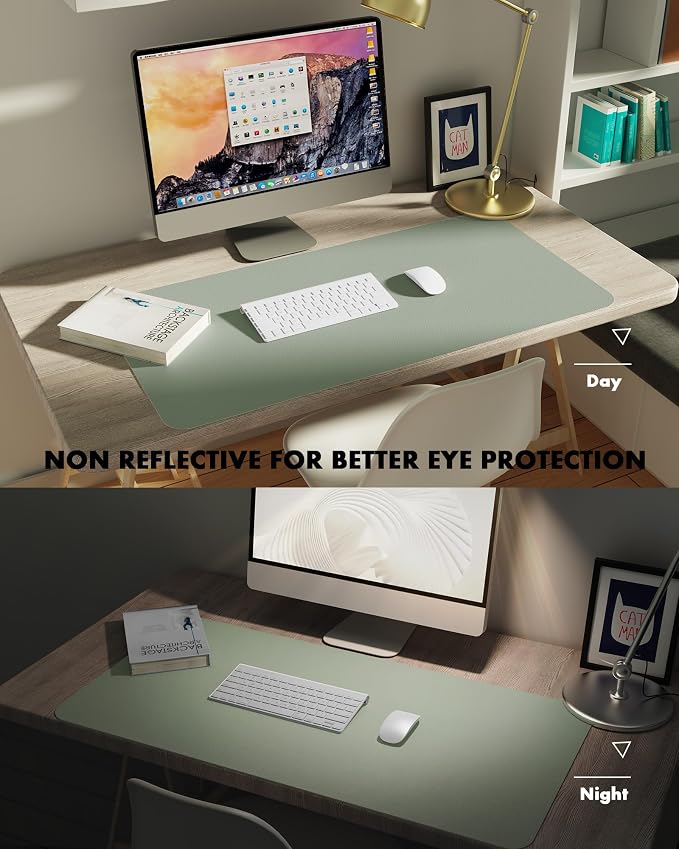 YSAGi Double-Sided Desk Pad, 31.5"x15.7"Leather Desk Mat, Eco Cork Desk Pad Protector,Large Mouse Pad,Waterproof Desk Blotter for Office/Home(Grayish Green)
