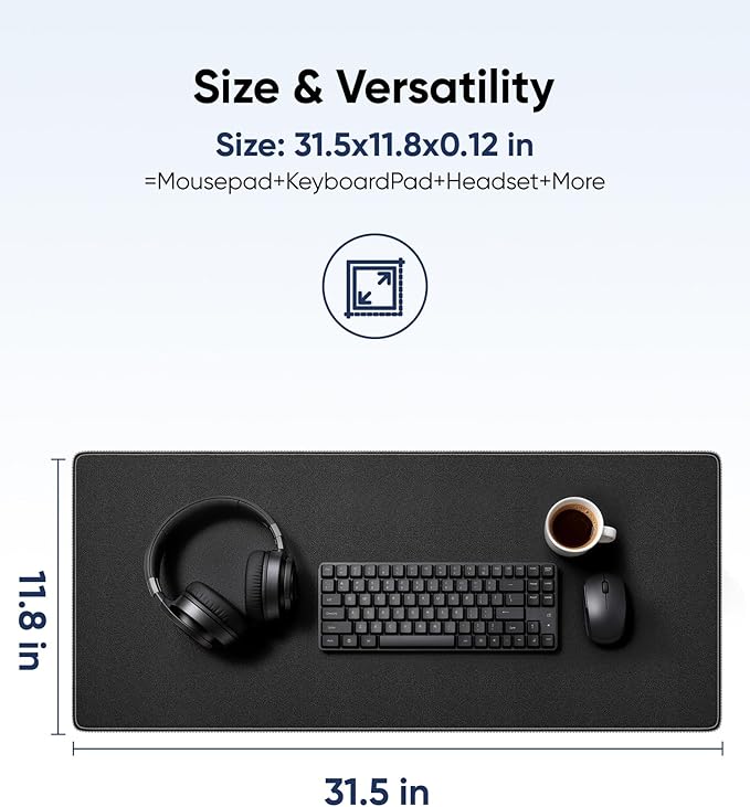Large Gaming Mouse Pad with Durable Stitched Edges, Non-Slip Rubber Base, Big Computer Keyboard Mouse Mat Desk Pad for Home Office Gaming Work, 31.5''x11.8''x0.12'', Black