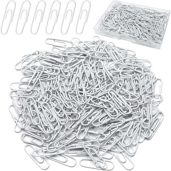 Elisel Paper Clips, 200pcs Medium Size (1.3 inch) Colored Paper Clip,Durable and Rustproof Coated Paper Clips, Great for Office, School and Personal Use (White)