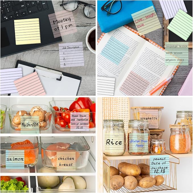 Transparent Sticky Notes Lined 300 Sheets 3"X3" Bright Morandi PET Material | Clear Translucent Self-Adhesive Sticky Notes for Back to School & Office Supplies, See Through Reveals Underlying Bible Text