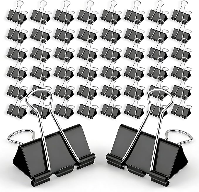 CableGeeker Binder Clips, 48 Pcs Medium Black Binder Clips, 1.25 Inch Office Clips with Container, Paper Clips for Office Supplies, Home, School, Cable Management, Strong Grip & Rust-Resistant