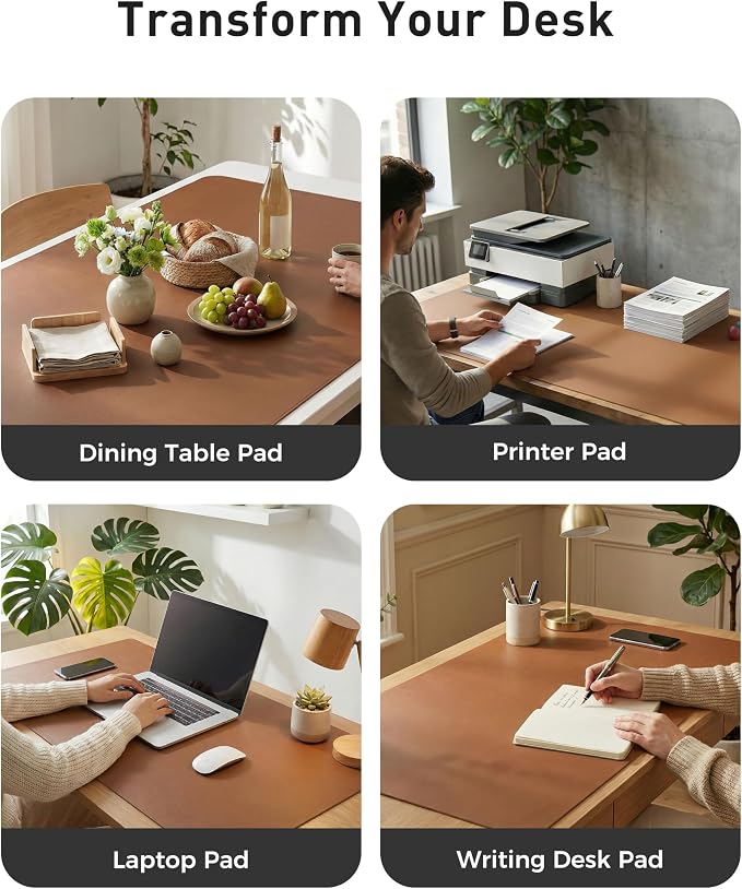 Aothia Faux Leather Desk Mat - Large Mouse Pad, Non-Slip PU Leather Blotter, Waterproof Writing Surface for Office and Home (Brown, 63" x 17")