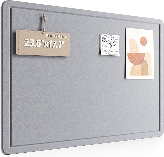 Fluxynara 23.6" x 17.1" Bulletin Board, Soft Gray | Cork Board Alternative with 12 Removable Adhesive Tabs, Foldable Felt Pin Board for Home, Office, Classroom & Dorm