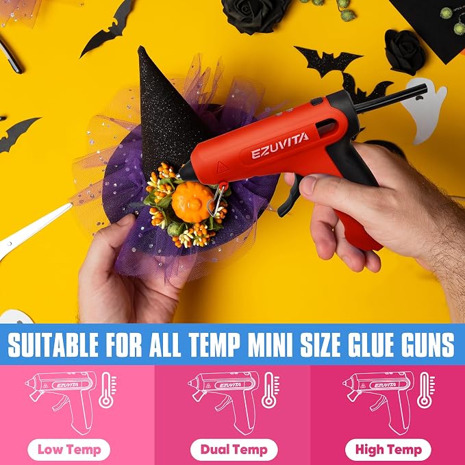 EZUVITA 60-Pack Mini Size Black Hot Glue Sticks, 0.27” Dia x 4” Long | for All-Temp Mini Glue Guns, for DIY Art Craft General Repairs, Halloween & Christmas Festival Decorations