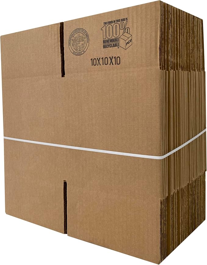 Corrugated Cardboard Boxes, 10 x 10 x 10 inch, 25 pack
