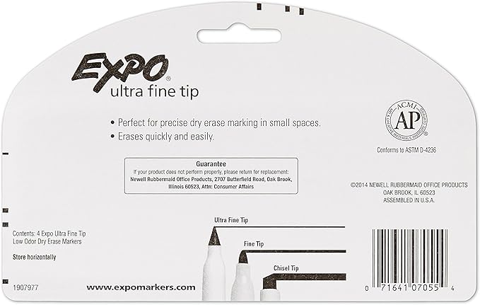 EXPO Low-Odor Dry Erase Markers, Ultra-Fine Tip, Black, 4 Count (Pack of 2)