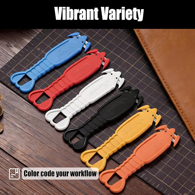Safety Box Cutter Knife, Recessed SK-2 Blade, 12-Pack Assorted | Mini package opener tool, finger-safe hidden knife, built-in tape splitter for cardboard & shrink wrap, ambidextrous grip.