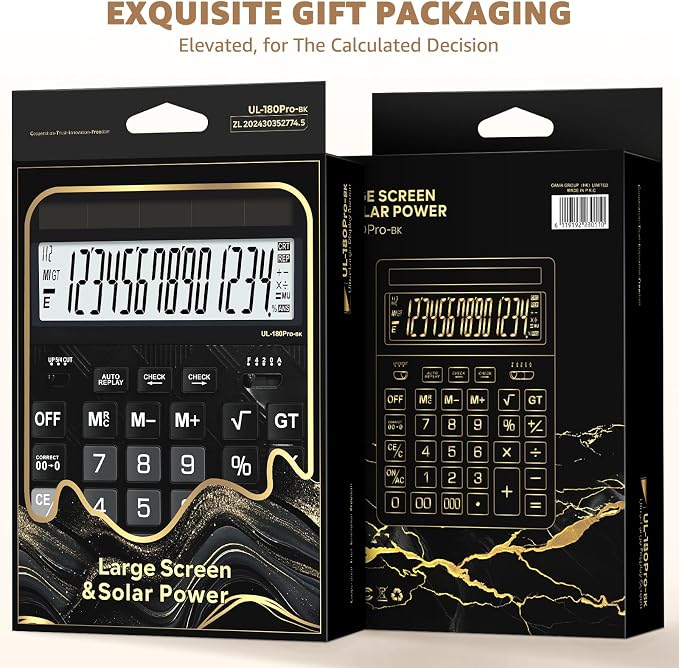 Calculators Desktop, 2026 Upgrade 14 Digit Large Size Calculator with 5-Inch LCD Display and Solar Power, Office Calculator for Desk (Black)