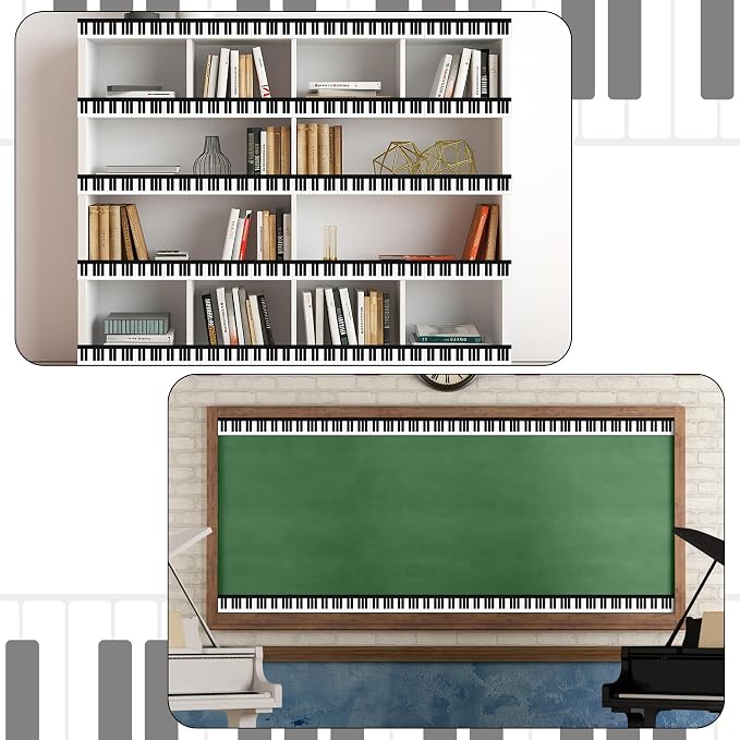 BeYumi Piano Keyboard Border Trim - 65ft Back to School Music Piano Keyboard Straight Rolled Border Trim Black White Music Keys Bulletin Board Borders School Classroom Office Chalkboard Party Decor