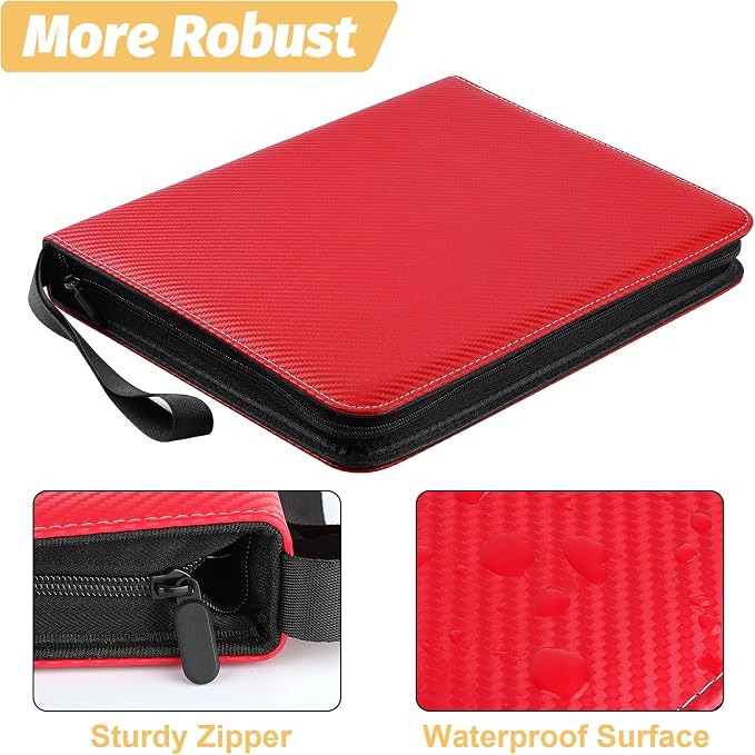 GERMUN 3 Ring 9 Pocket Zipper Card Binder, 720 Double Sided Standard PU Trading Card Album Folder for TCG & Sports Cards, Not Fit Top Loaders (Red)