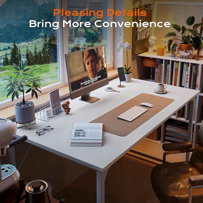 48 X 24 Inch Computer Desk with Deeper Desktop, Gaming Office Writing Work Desk for Home Office, Study, Bedroom, Work from Home, Metal Frame, White