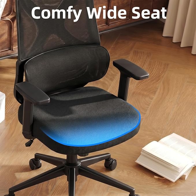 Mesh Ergonomic Office Chair with Lifting Armrests Home Office Desk Chair with Headrest and Backrest 90-150 Adjustable for Home, Office, Gaming, Student（Black）