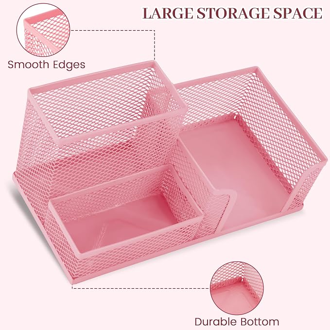 Pink Office Desk Accessories, 9 Pcs Desk Organizers and Accessories with Mesh Pen Holder, Stapler, Tape Dispenser, Hole Punch, Office Supplies Set for Office Home School Women Students Gift