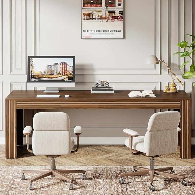 Tribesigns 79-Inch Extra Long Desk Set of 2, Two Person Double Desk for Home Office, Wooden Long Computer Desk Writing Table for Office, Dark Brown
