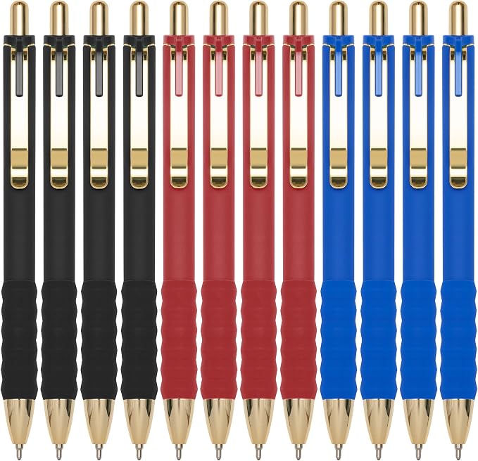 Linbsunne Ballpoint Pens Medium Point 1mm Pen with Super Soft Grip Ball Point Pen for Men Women Retractable Pens (Blue Ink+Black Ink+Red Ink)