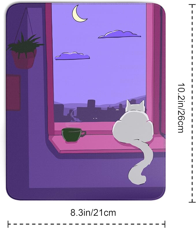 Cute White Cat Square Mouse Pad,Anime Cats Mouse Pads for Wireless Mouse Desk Accessories,10"X8" Travel Mousepad with Non-Slip Rubber Base, Stitched Edge Mouse Pads for Desk,Computers,Laptop,Office