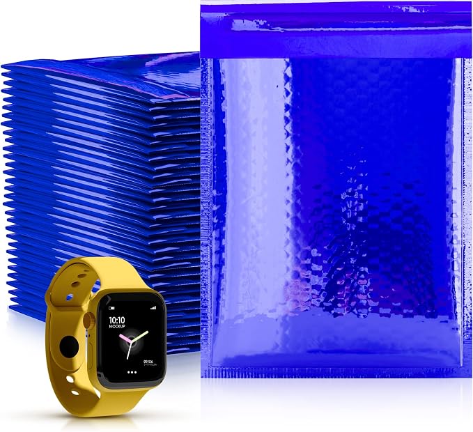 Glamour Metallic Bubble Mailers 5 x 9 Inches Blue, 250 Pack Padded Envelopes for Shipping, Mailing, Packaging Protection