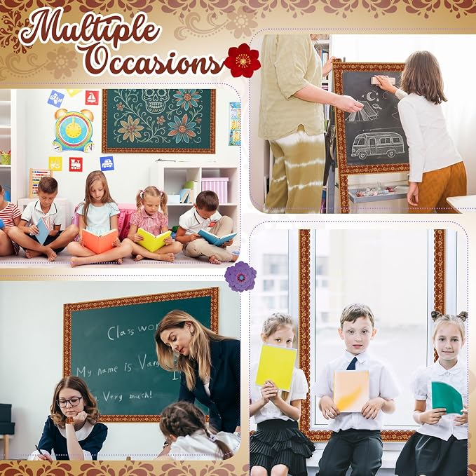 32.8 Ft Spanish Bulletin Board Borders, Fiesta Scalloped Trim | Terra Cotta with Gold Floral Design, Ideal for Classroom and Office Displays, Scalloped Edges for Fiesta Parties