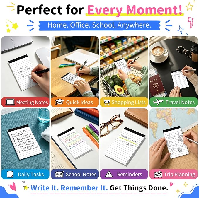 24 Pack White Note Pads Small Notepad 3x5 in Pocket Notepad Mini Notepads | 3x5 Memo Pad Server Lined Paper Small Note Pads 30 Sheet/Notepad, Portable Memo Notepad 3 x 5 for Home School Office Supplies