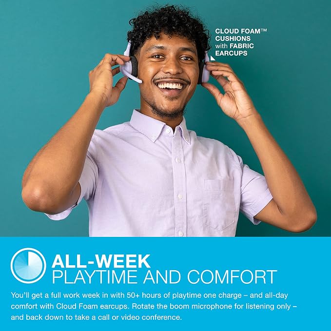 JLab Go Work Pop, On-Ear Wireless Headset, Bluetooth Multipoint, Noise Canceling Boom Mic, Lilac