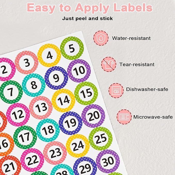 1 Inch Number Stickers for Classroom 1-40, 12 Sheets Dot Consecutive Number Labels, Colored Numbers Decals, Inventory Sticker, Dot Stickers for Office, Storage, Indoor, Boxes (10 Colors)