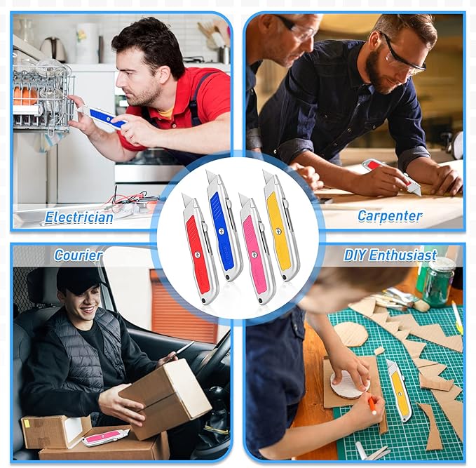 DIYSELF 2 Pack Box Cutter- Sharp Utility Knife- Box Cutters Heavy Duty for Carpet, Cardboard, Paper- Razor Knife- Box Opener- Cardboard Cutter- Exacto Knife- Retractable Knife (Blue)