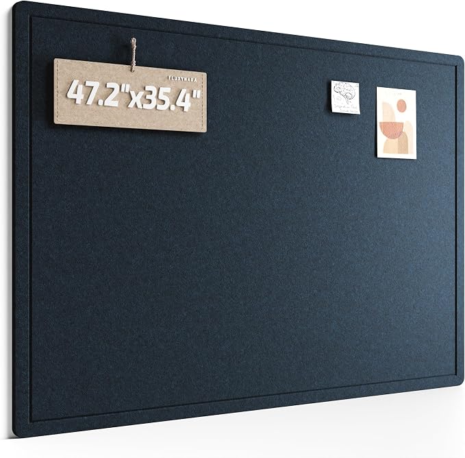 Fluxynara 47.2" x 35.4" Large Bulletin Board, Carbon Blue | Cork Board Alternative with 24 Removable Adhesive Tabs, Foldable Felt Pin Board for Home, Office, Classroom & Dorm