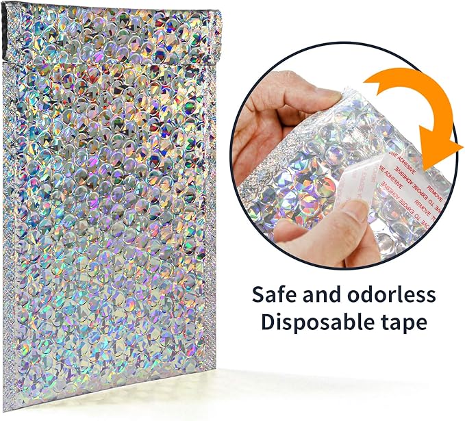 30 PCS 7 x 11 Inch Holographic Mailer, Mailing Envelopes Bubble Padded, Poly Bubble Mailers Padded Envelope Waterproof, Self Sealing Cushion Envelopes for Mailing Packing Shipping (Silver)