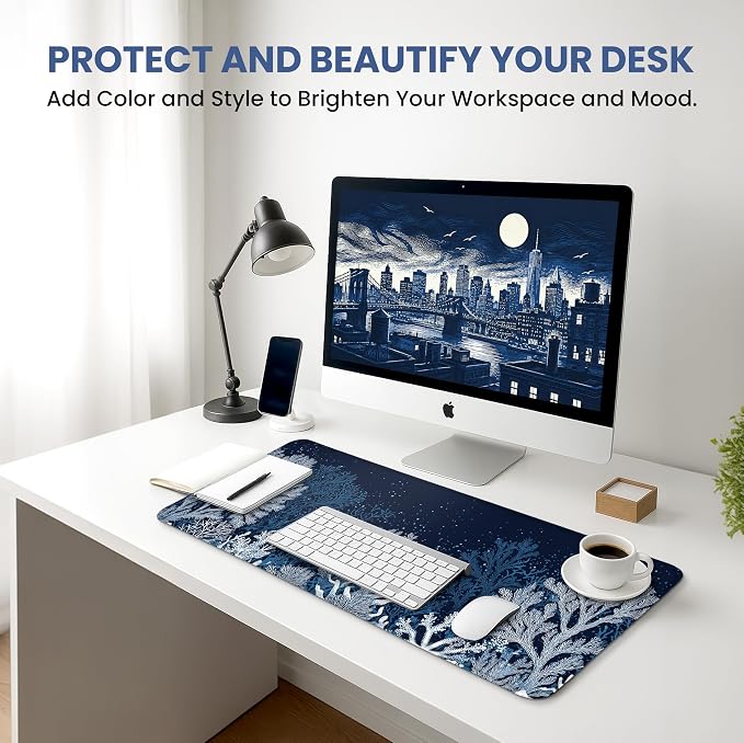 Aesthetic Desk Mat, Cute Ocean Reef Desk Pad Protector for Work & Decor, 35.4" x 15.7", Pretty Non-Slip Extended Mouse Pad for Office or Home