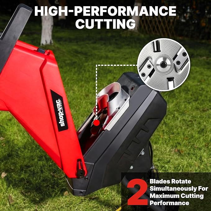 Shop-Vac Electric Wood Chipper, 15-Amp Wood Chipper Shredder with 45L Collection Bag and Push Paddle, Double-Sided Blade, 1-3/4 Inch Cutting Diameter for Yard Debris, Branches, and Leaves