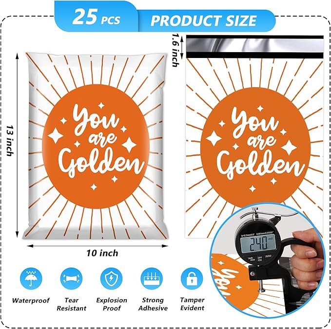10x13 Poly Mailer Envelopes 25 Pack Shipping Bags with Self Adhesive, 'You are Golden' Mailing Envelopes, Waterproof and Tear-Proof Postal Bags