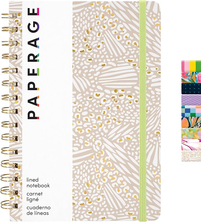 PAPERAGE Lined Spiral Journal Notebook, (Golden Safari), 160 Pages, Hardcover Journal for Women & Men, Medium 5.5 in x 8 in - 100 GSM, Thick Paper, Spiral Notebook for Work, School & Journaling