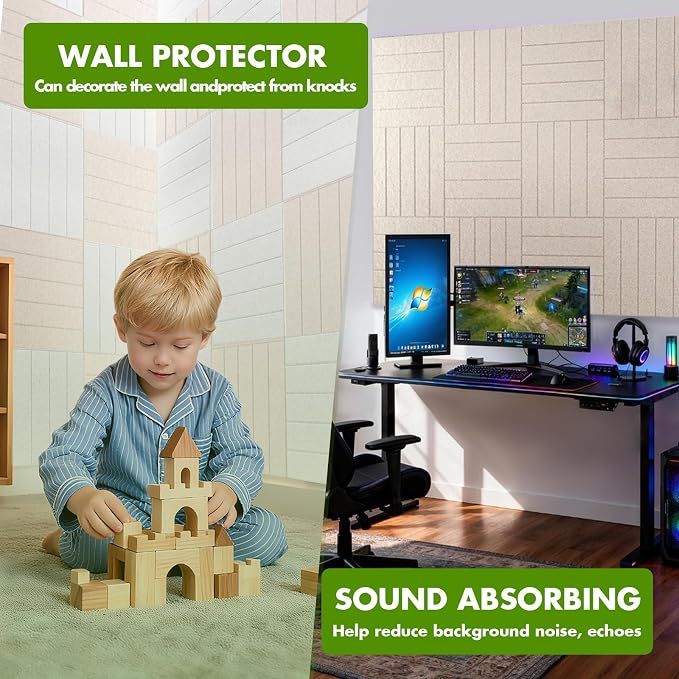 48" x 36" Large Felt Bulletin Board 1/2" Thick, Oatmeal | 12 Pack Felt Tiles, Cork Board Alternative, 60 Adhesive Tabs, Pin Board for Home Office Decor with Easy Install