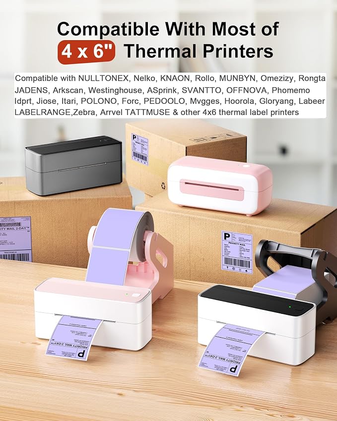 Phomemo 4x6 Thermal Labels for Shipping Label Printer 500PCS Water/Oilproof | Compatible with JADENS/NULLTONEX/Nelko/KNAON/Phomemo/Rollo/MUNBYN/Omezizy/Rongta and Other 4x6 Label Printers, NO BPA/BPS