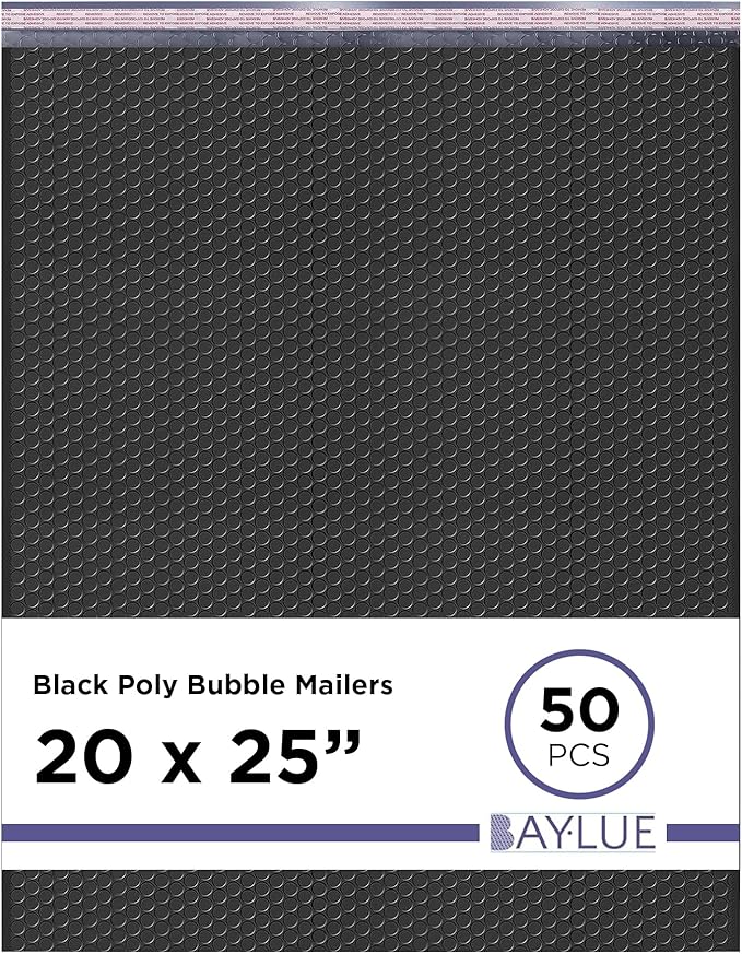 Black Poly Bubble Mailers 20.x25 Inch #10 | Self Seal Large Padded Envelopes | Air Cushioned Bubble Mailer | Usable Size 20x24 Inch | Waterproof Lightweight Mailing Shipping Bags | 50 Pack