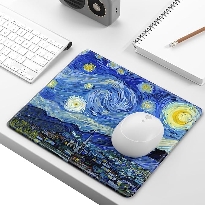 Mouse Pad, Minimalism Marble Style Computer Pad, Anti-Slip Rubber Mouse Mat with Stitched Edges for Gaming, Office, Laptop, PC, Women, 9" x 8" Thick 3 mm, Starry Night