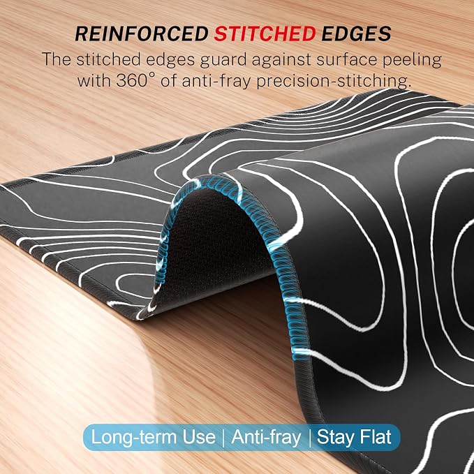 MROCO 3-Pack Mouse Pads, Larger Surface, 8.5 x 11 in, Black Topographic | Anti-Fray Stitched Edges, Non-Slip Rubber Base, 3-Pack Value Set, Stylish Pattern Design, Office & Home Use