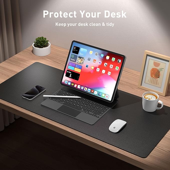 Aothia Leather Office Desk Pad Protector, Non-Slip PU Leather Desk Blotter, Waterproof Laptop Writing Mouse Pad for Office and Home, Black, 31.5" x 15.7" (Pack of 2)