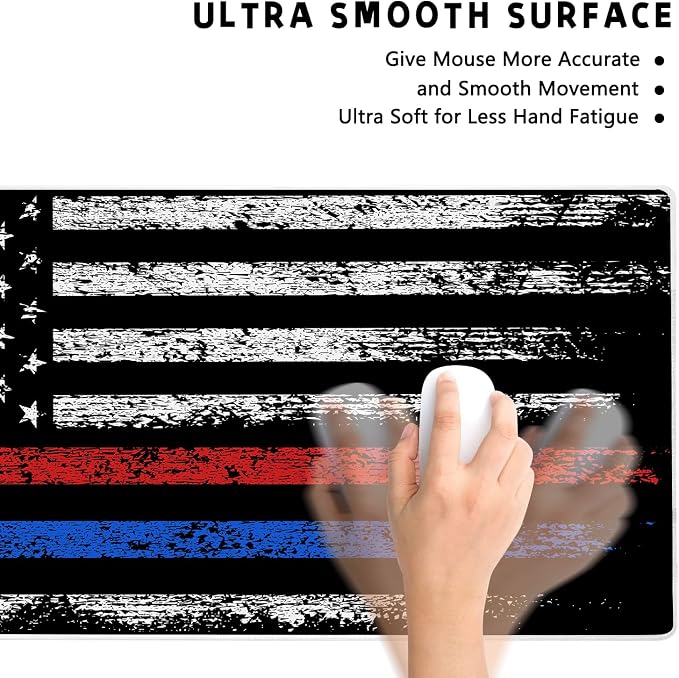 Extended Large Gaming Mouse Pad Red Blue American Flag XXL Size Keyboard Mouse Mat Desk Pad with Non Slip Rubber Base Stitched Edges Office Decor for Women Girls Men,35.4 x 15.7inch