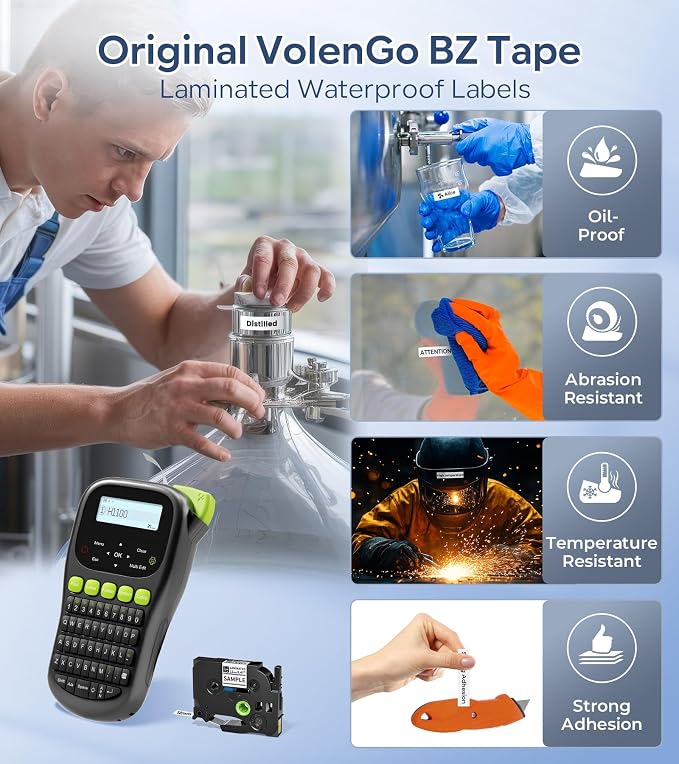 Label Maker Machine with Tape, Handheld Portable Wire Label Maker | Waterproof Labels 12mm Laminated, H1100 Labelmaker with Keyboard, Backlight & One-Touch Key, Industrial Electrical Office Use