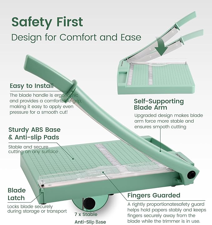 12" Heavy Duty Guillotine Paper Cutter – Professional Paper Trimmer with 4Cr13 Steel Blade, Cuts 10–12 Sheets, Precision Grid & Safety Guard for Office, Crafting & Classroom