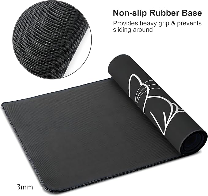 Cute Anime Black Cat Gaming Mouse Pad, Black White Minimalist Desk Mat with Anti-Slip Base & Stitched Edges, Office Supplies & Desk Decor for Women, 35.4" x 15.7" in Home Office Essentials