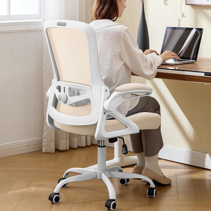 Ergonomic Office Chair Desk Chair with Adjustable Lumbar Support | Mesh Computer Chair Home Office Desk Chair with Flip-up Armrests Executive Task Chair Comfy Mesh Gaming Chair (Buff Beige)