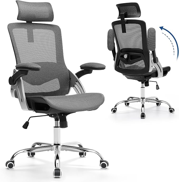 Fizzin Office Chair Mesh Desk Chair with 3D Armrests Computer Chair | Ergonomic Office Chair with Adjustable Lumbar Support and Headrest 125° Tilt and Wide Mesh Cushion High Back Home Desk Chair