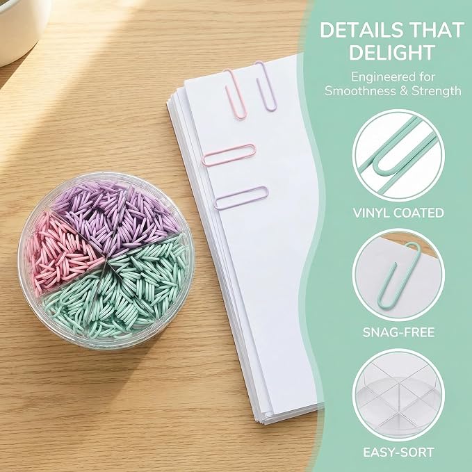 Multicolor Jumbo Paper Clips, Pastel, 1.3 Inch & 2 Inch, 400pcs | Office, School & Home, Document Organizing