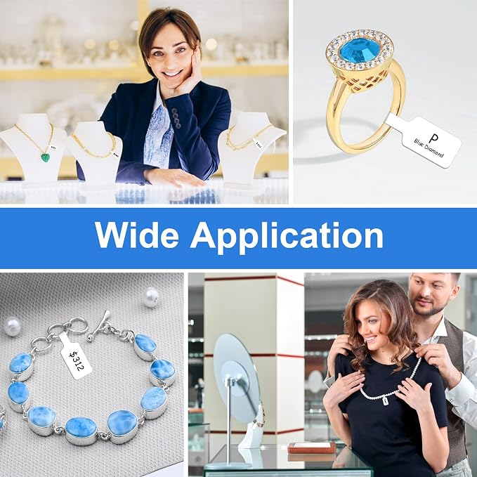 1000 Pcs (500/Roll) White Jewelry Tags Stickers for Pricing | Rectangular Self Adhesive Price Tags, Removable Residue-Free, Blank Waterproof, Jewelry handicrafts Tags for Retail Display